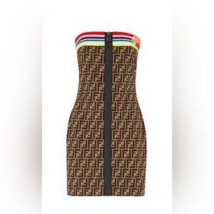 Fendi Brown and Black Strapless Dress